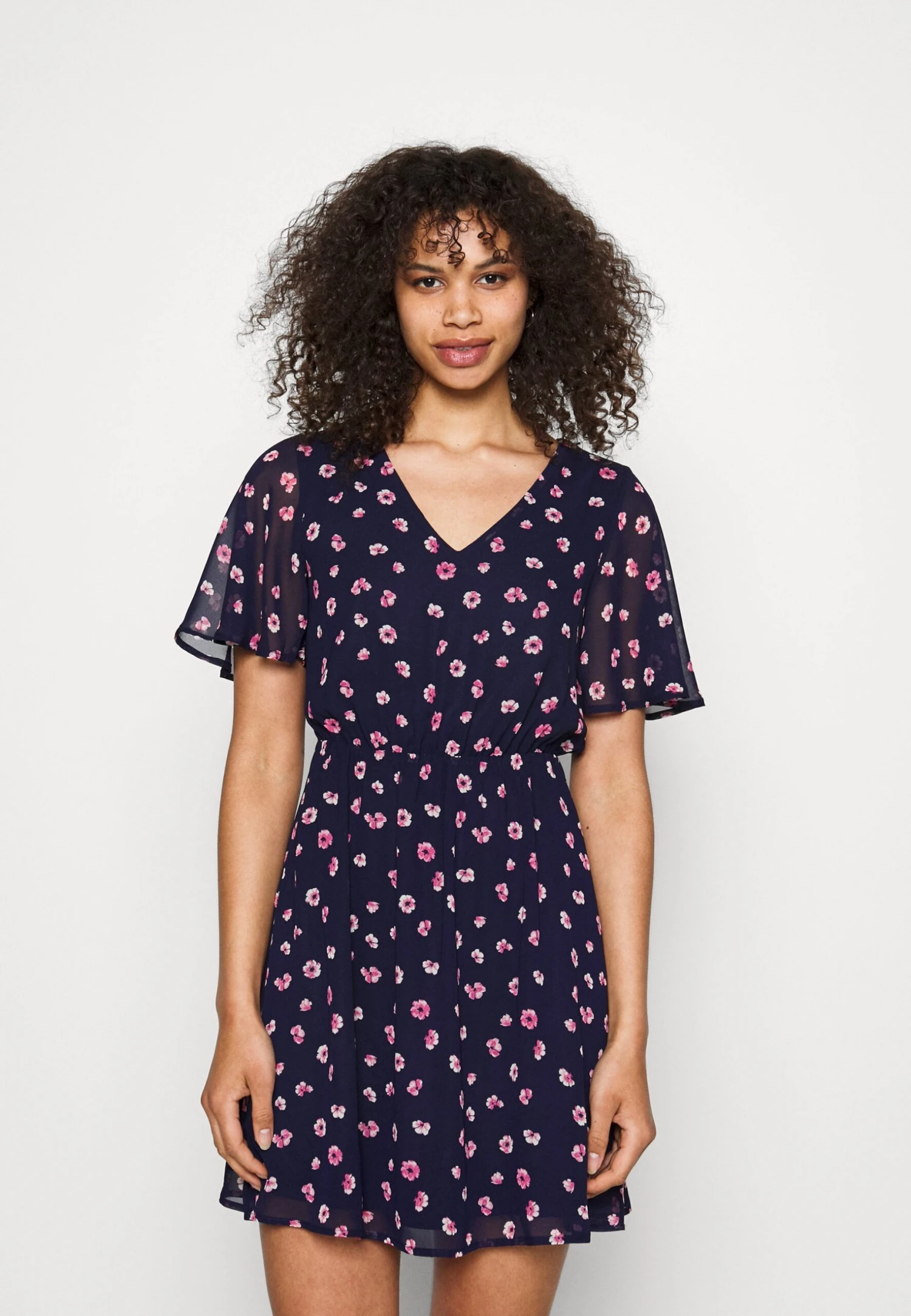 Anna Field V-NECK SLEEVE DRESS - Sukienka Letnia - Dark Blue/pink - obrazek 4