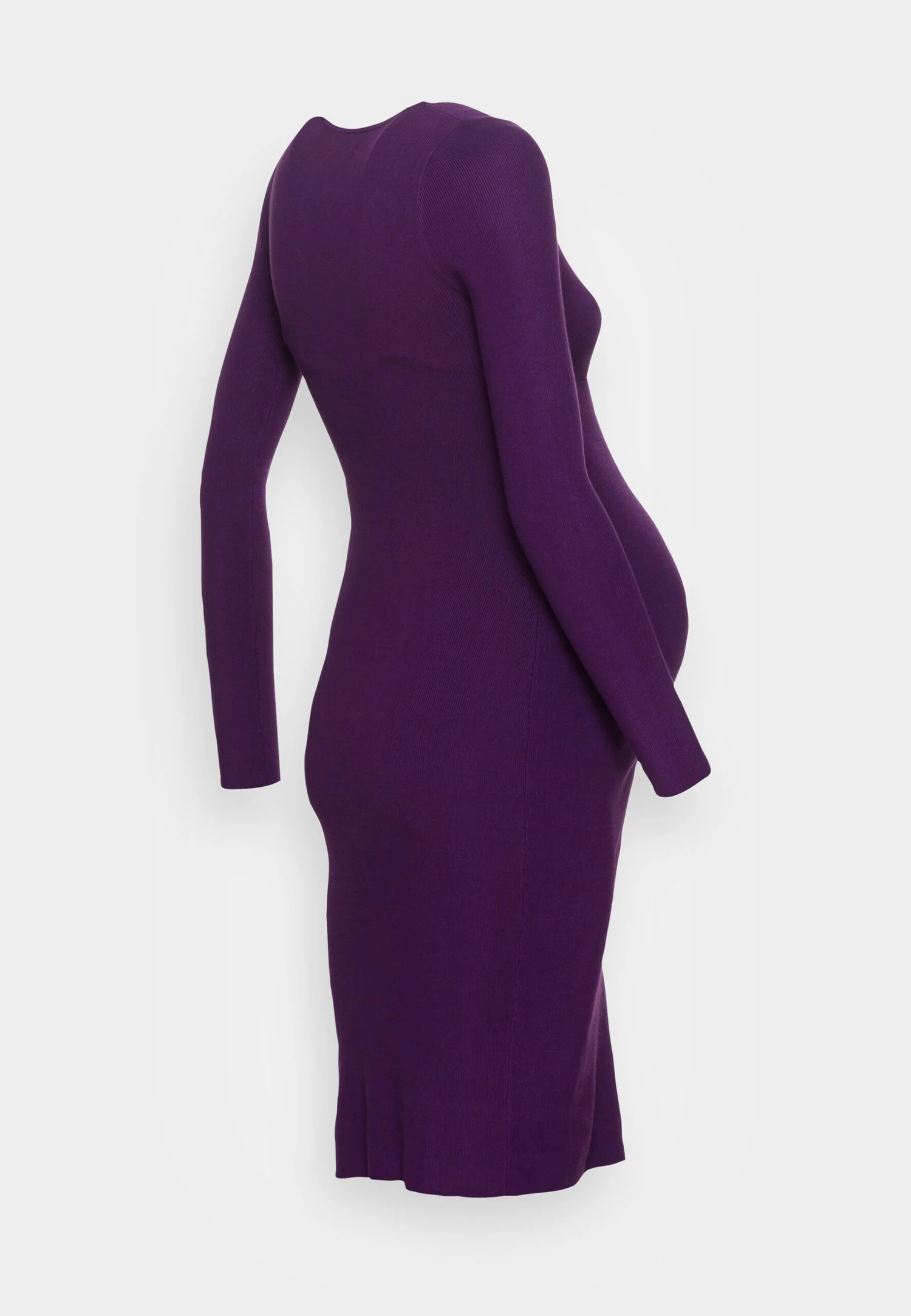 V AUSSCHNITT MINI BODYCON RIPP STRICKKLEID - Sukienka Dzianinowa - Purple - obrazek 2