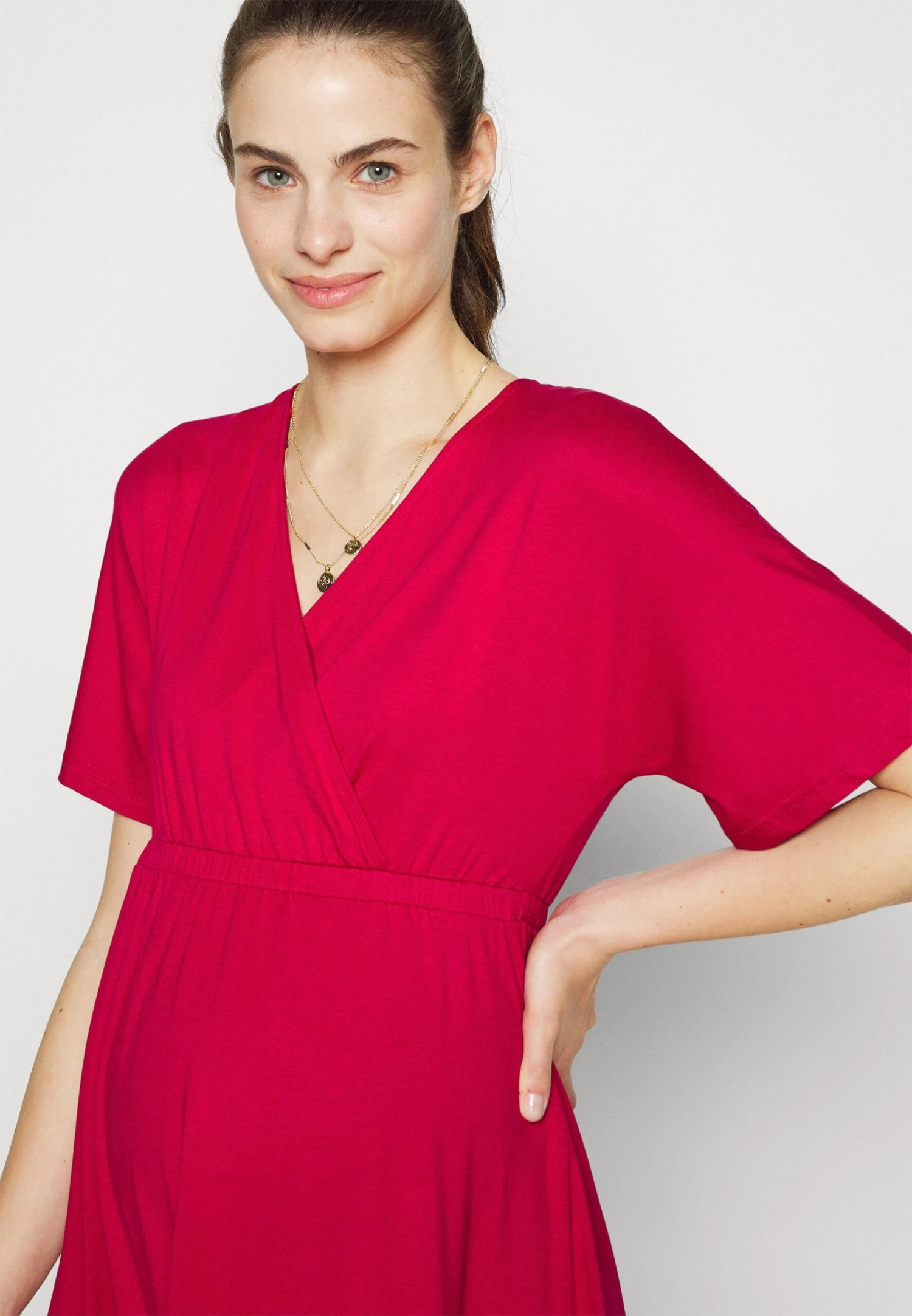 SHORT SLEEVES FLARED MINI DRESS - Sukienka Z Dżerseju - Red - obrazek 4