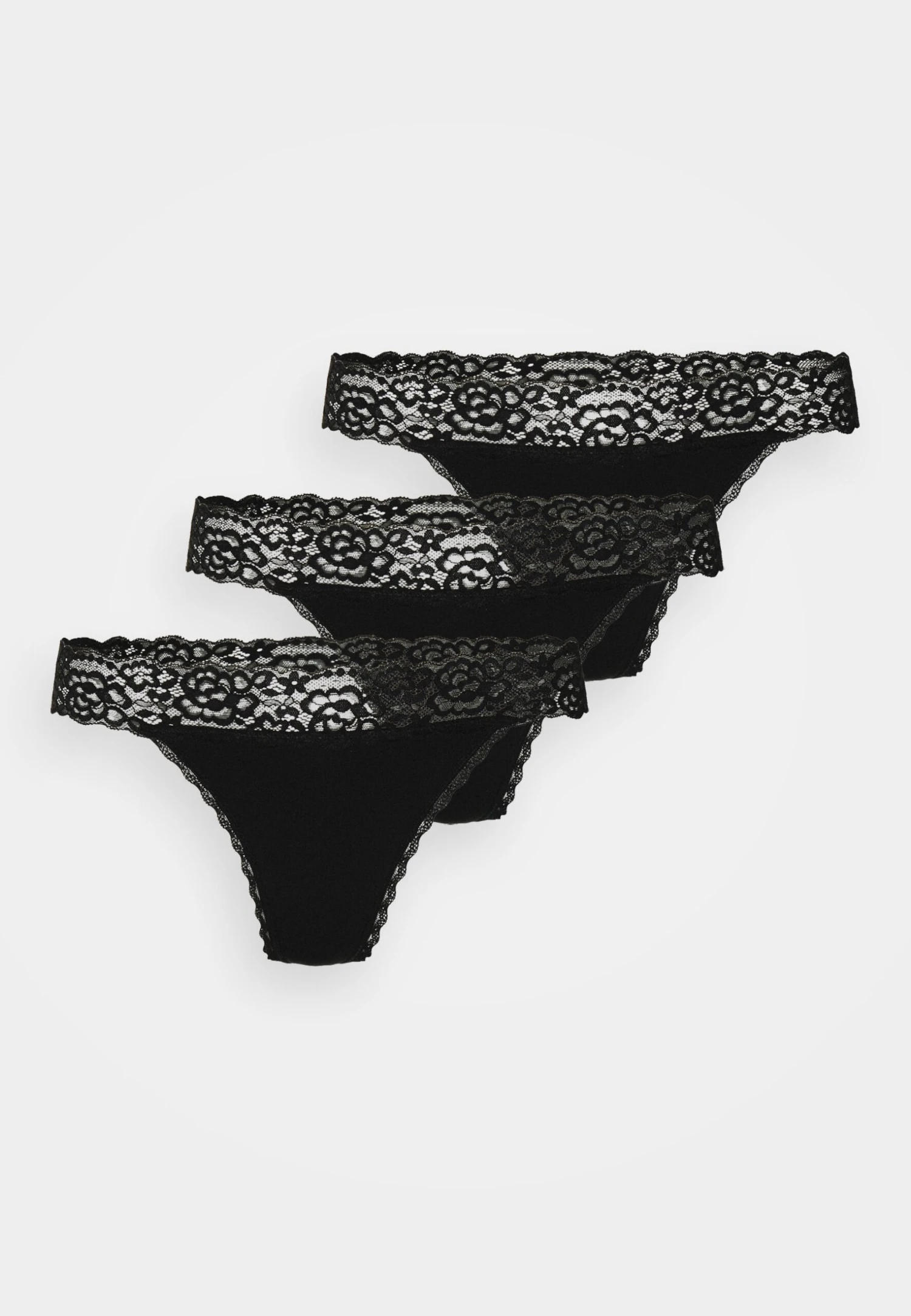 Anna Field 3PP MARGARET COTTON & LACE THONG - Stringi - Black - obrazek 4