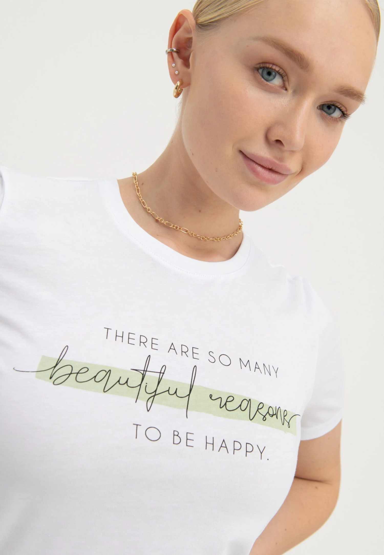 Anna Field T-shirt Z Nadrukiem - White - obrazek 5