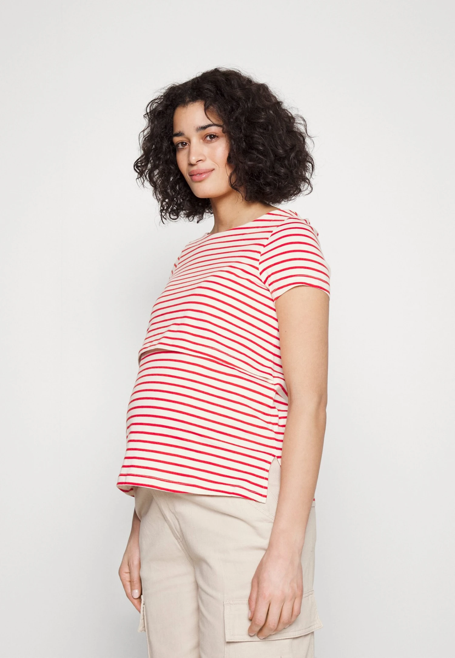 MATERNITY LONG TEE - T-shirt Basic - Red/off-white