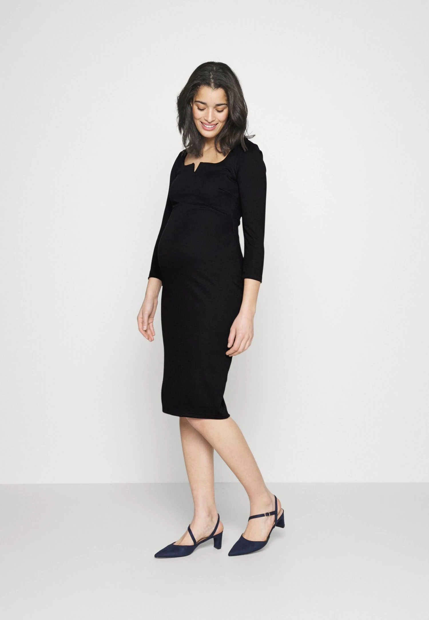 NOTCH NECKLINE MIDI DRESS - Sukienka Z Dżerseju - Black