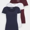 Anna Field 3 PACK - T-shirt Basic - Dark Red/dark Blue/white