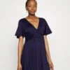 SLEEVES WRAP WAIST V FLARED MINI DRESS - Sukienka Z Dżerseju - Dark Blue