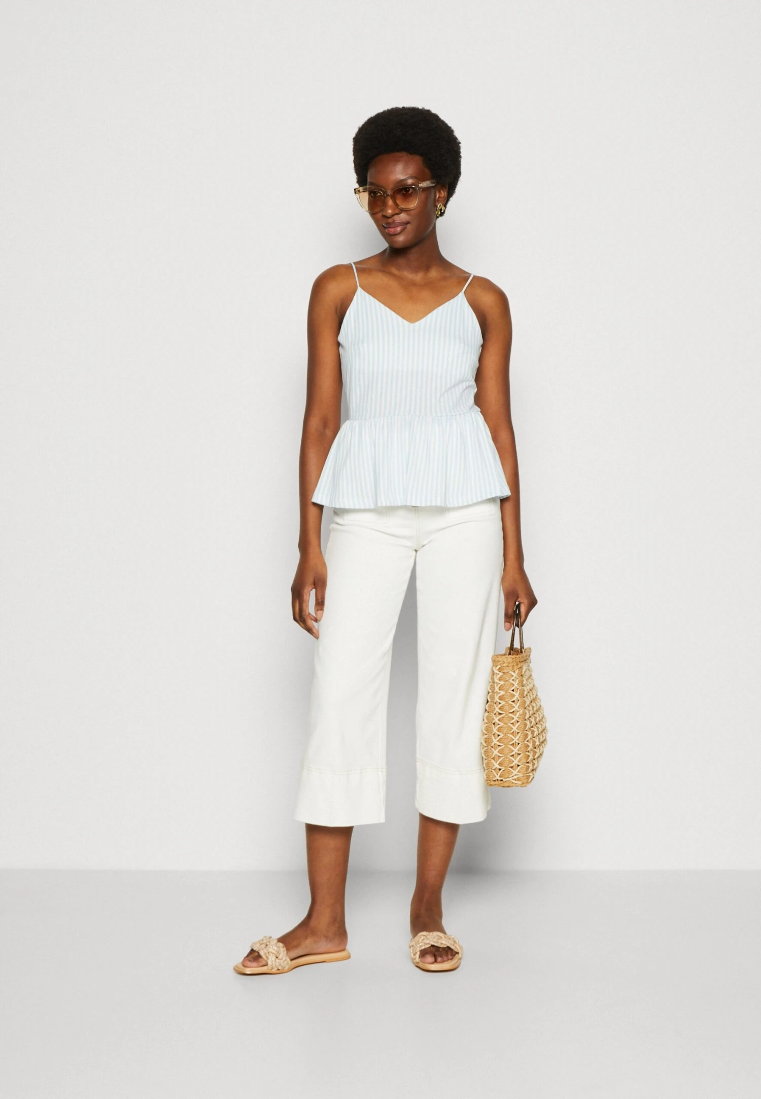 Anna Field Top - Light Blue/white - obrazek 2