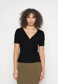 TALL WRAP OVER GATHERING SLEEVES - T-shirt Basic - Black