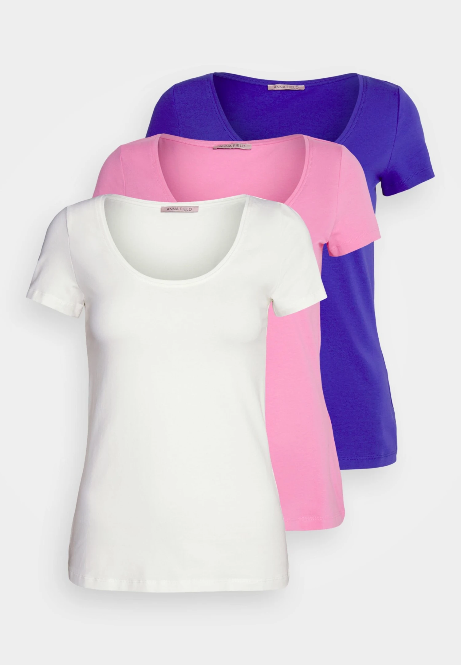 Anna Field 3 PACK - T-shirt Basic - Dark Blue/pink/off White
