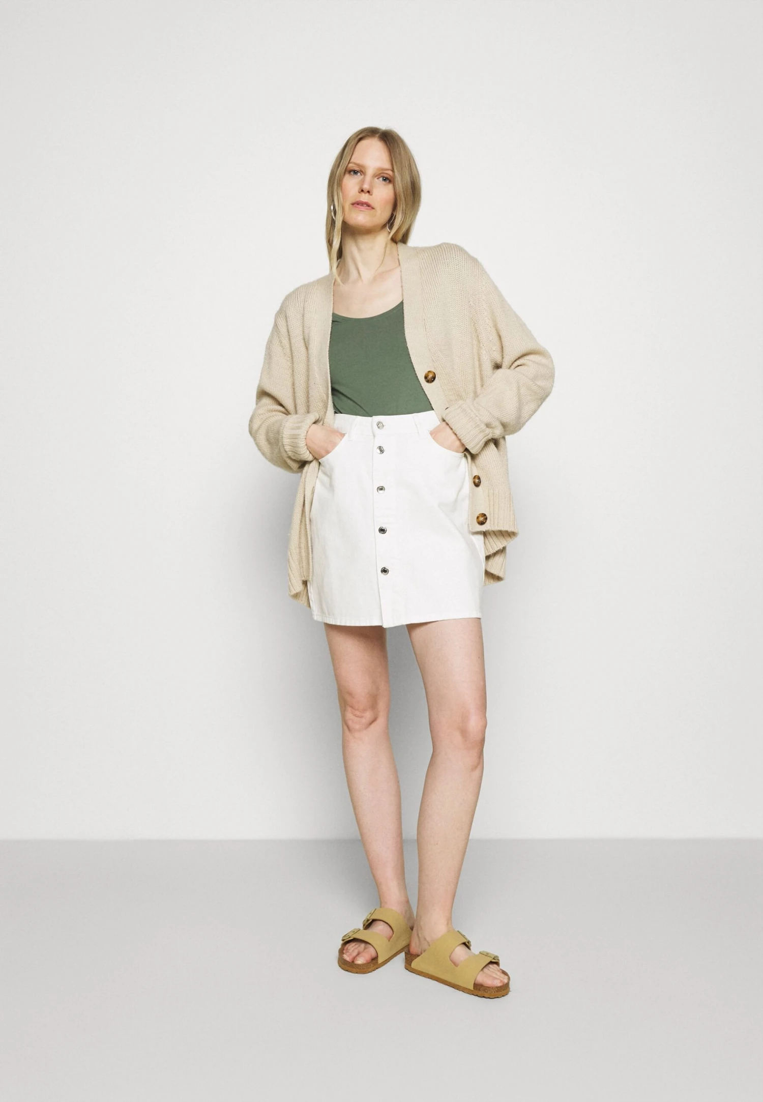 Anna Field 3 PACK - T-shirt Basic - White/mottled Light Grey/light Green