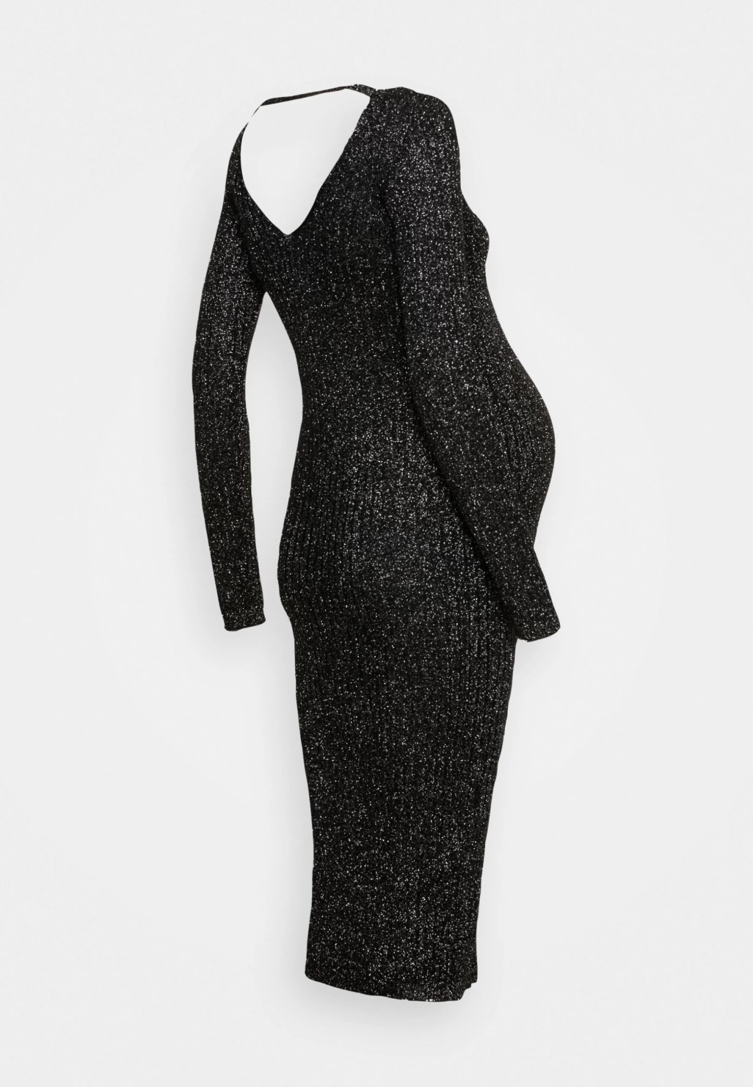 LUREX V AUSSCHNITT RIPP MIDI BODYCON STRICKKLEID - Sukienka Dzianinowa - Black - obrazek 2