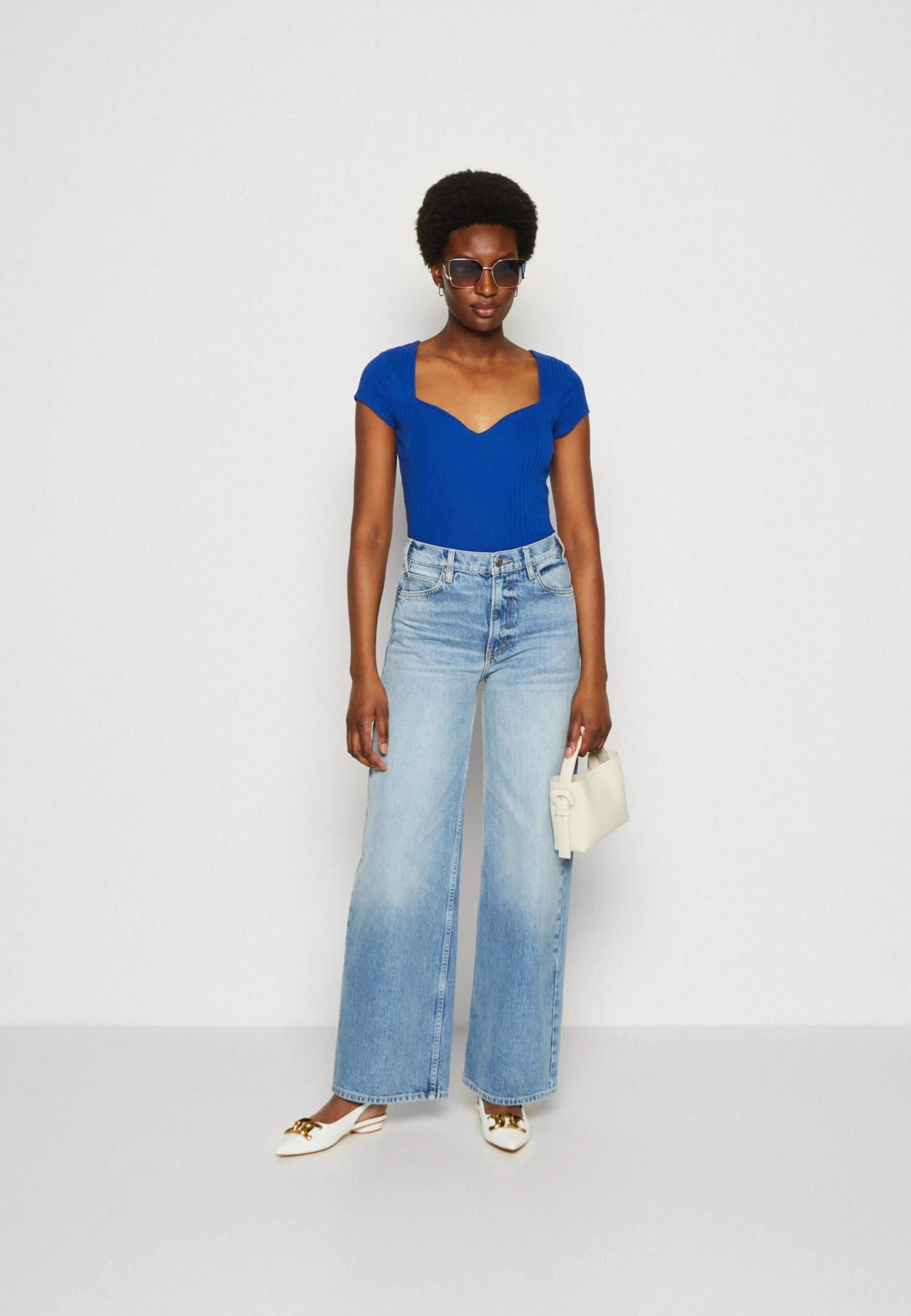 Anna Field T-shirt Z Nadrukiem - Blue - obrazek 2