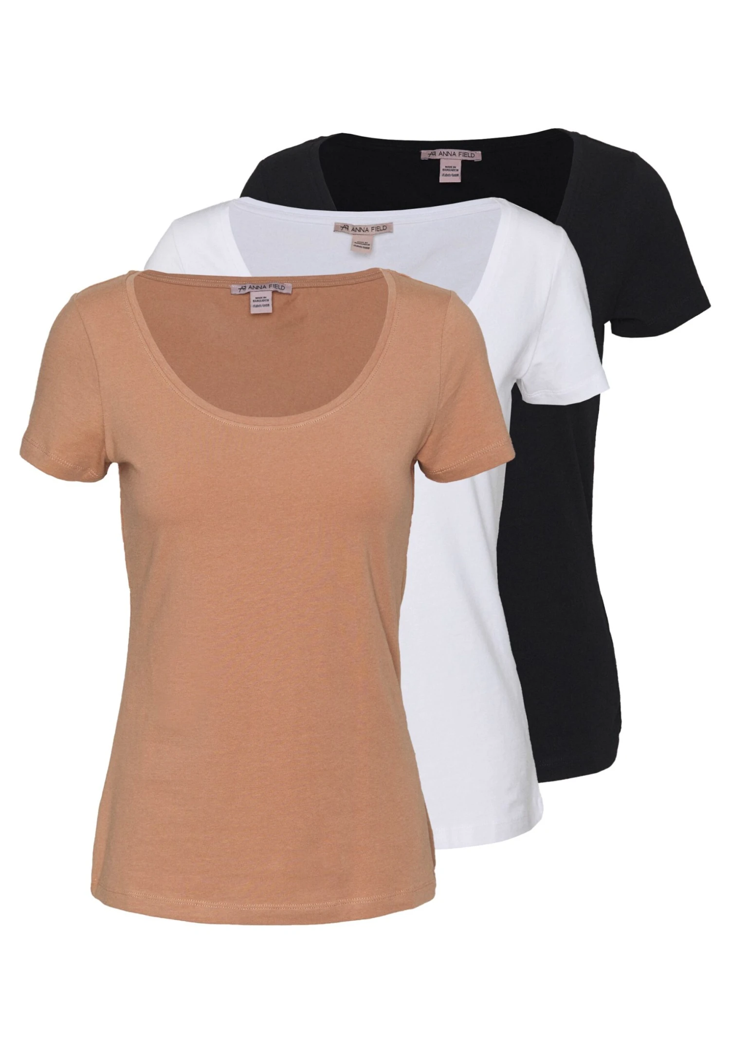 Anna Field 3 PACK - T-shirt Basic - White/camel/black