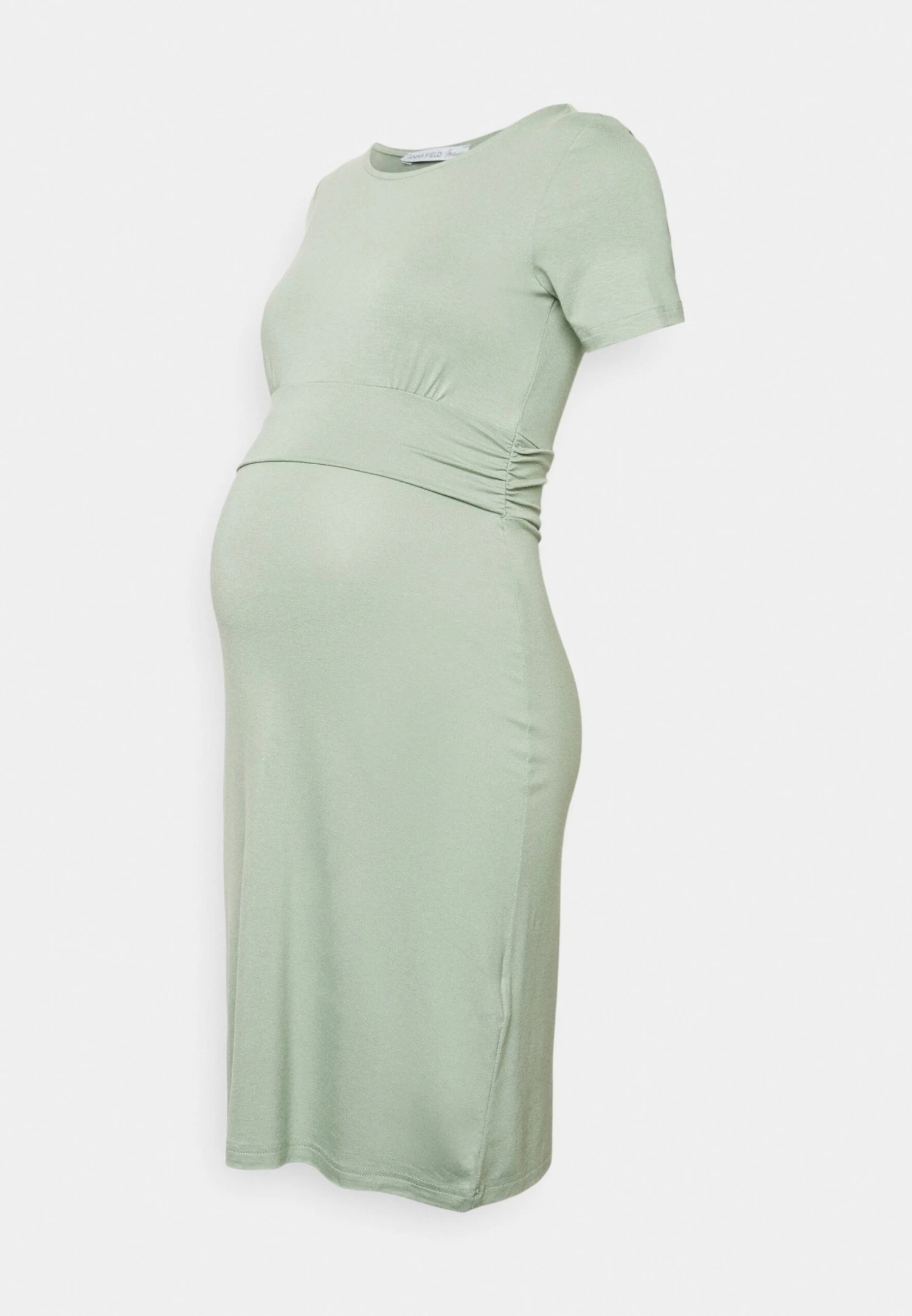 SHORT SLEEVES RUCHED WAIST MINI FLARED DRESS - Sukienka Z Dżerseju - Light Green - obrazek 4