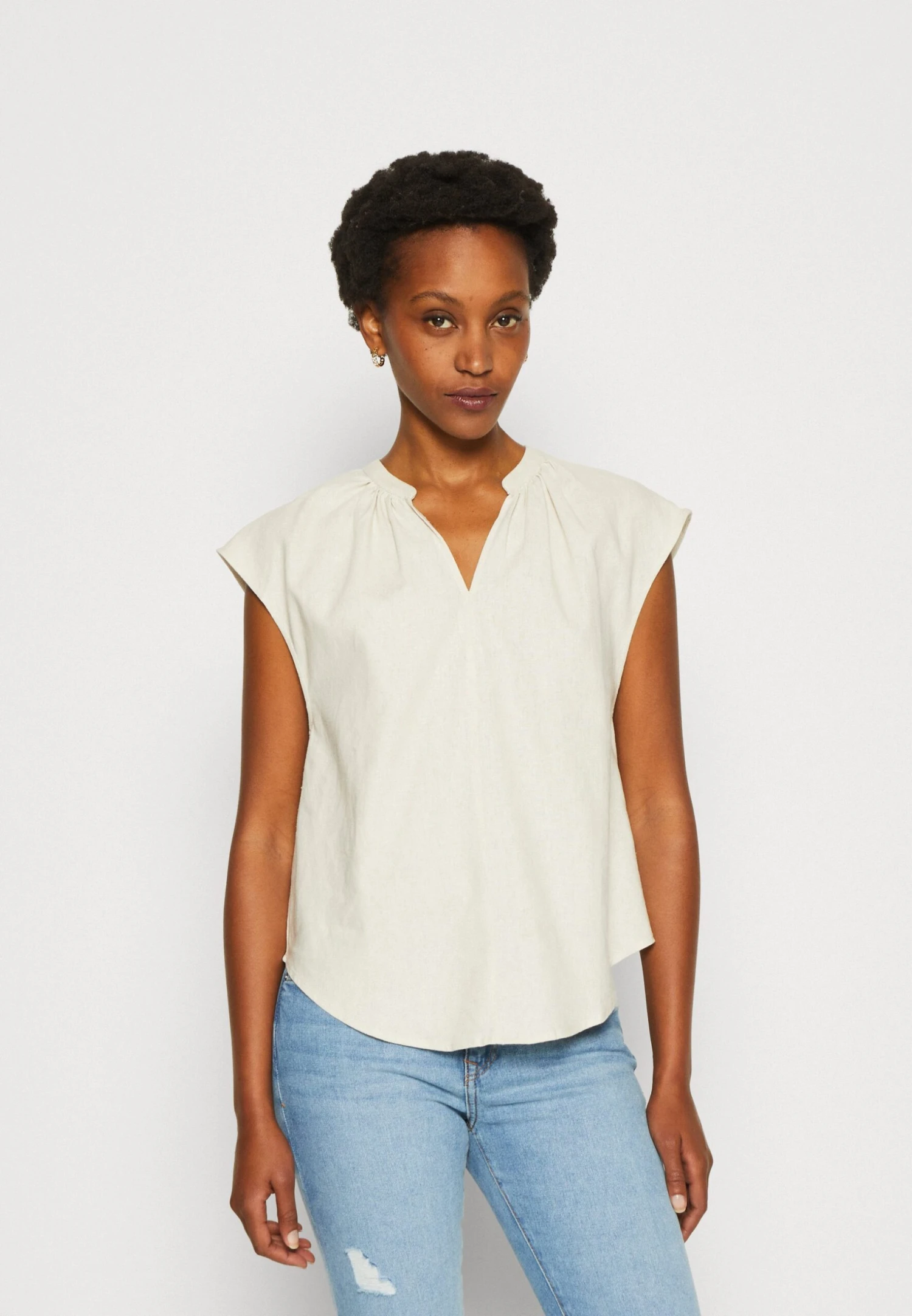 Anna Field LINEN-MIX SHIRT - T-shirt Z Nadrukiem - Beige
