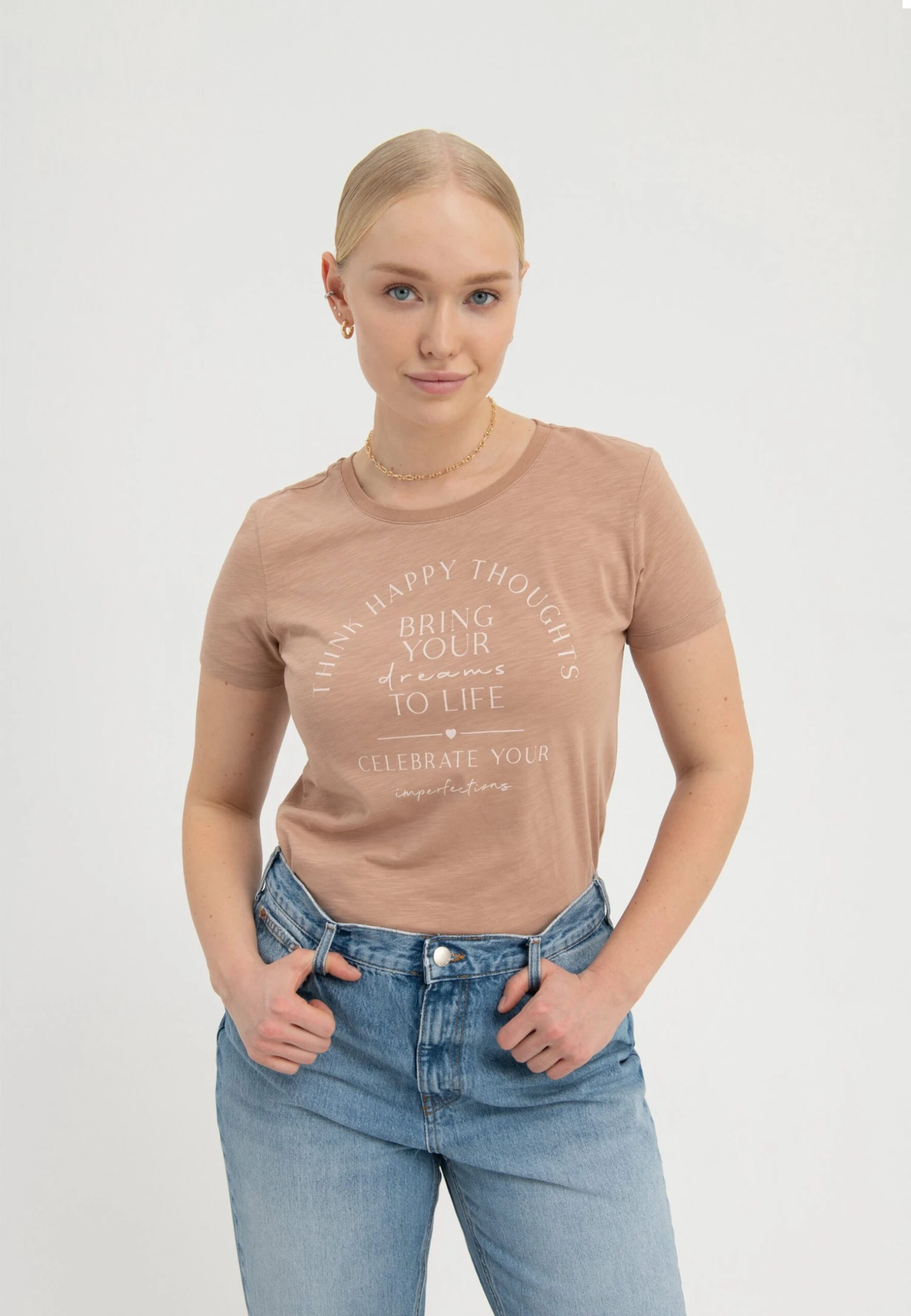 Anna Field BRING YOUR DREAMS TO LIFE - T-shirt Z Nadrukiem - Brown