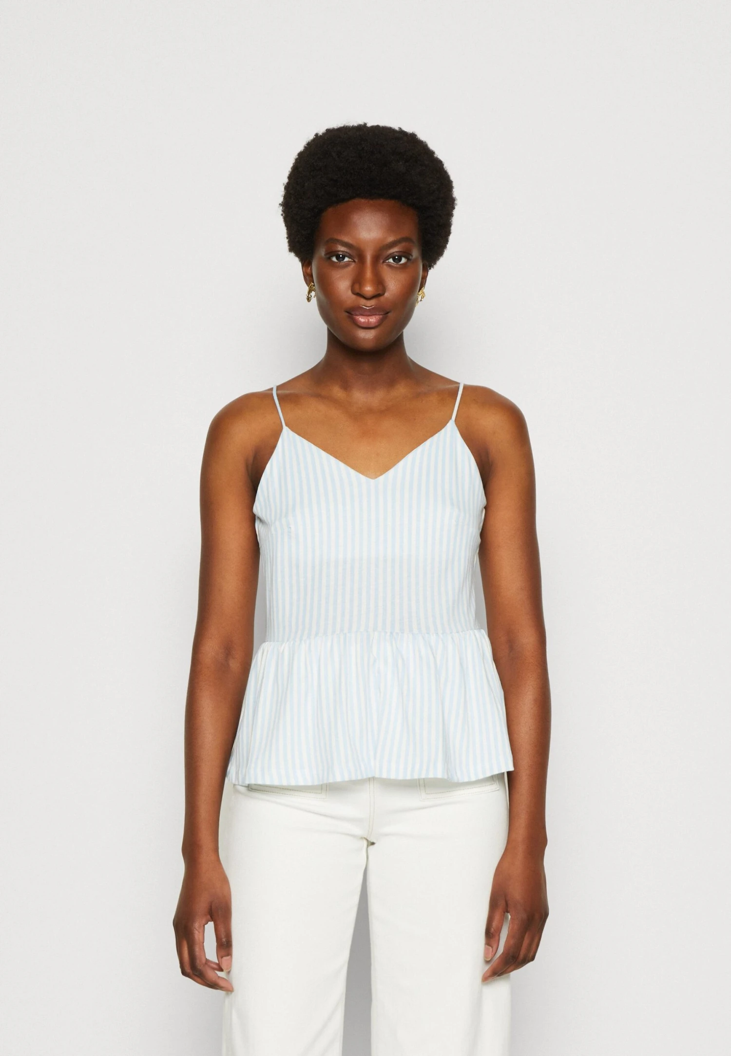 Anna Field Top - Light Blue/white