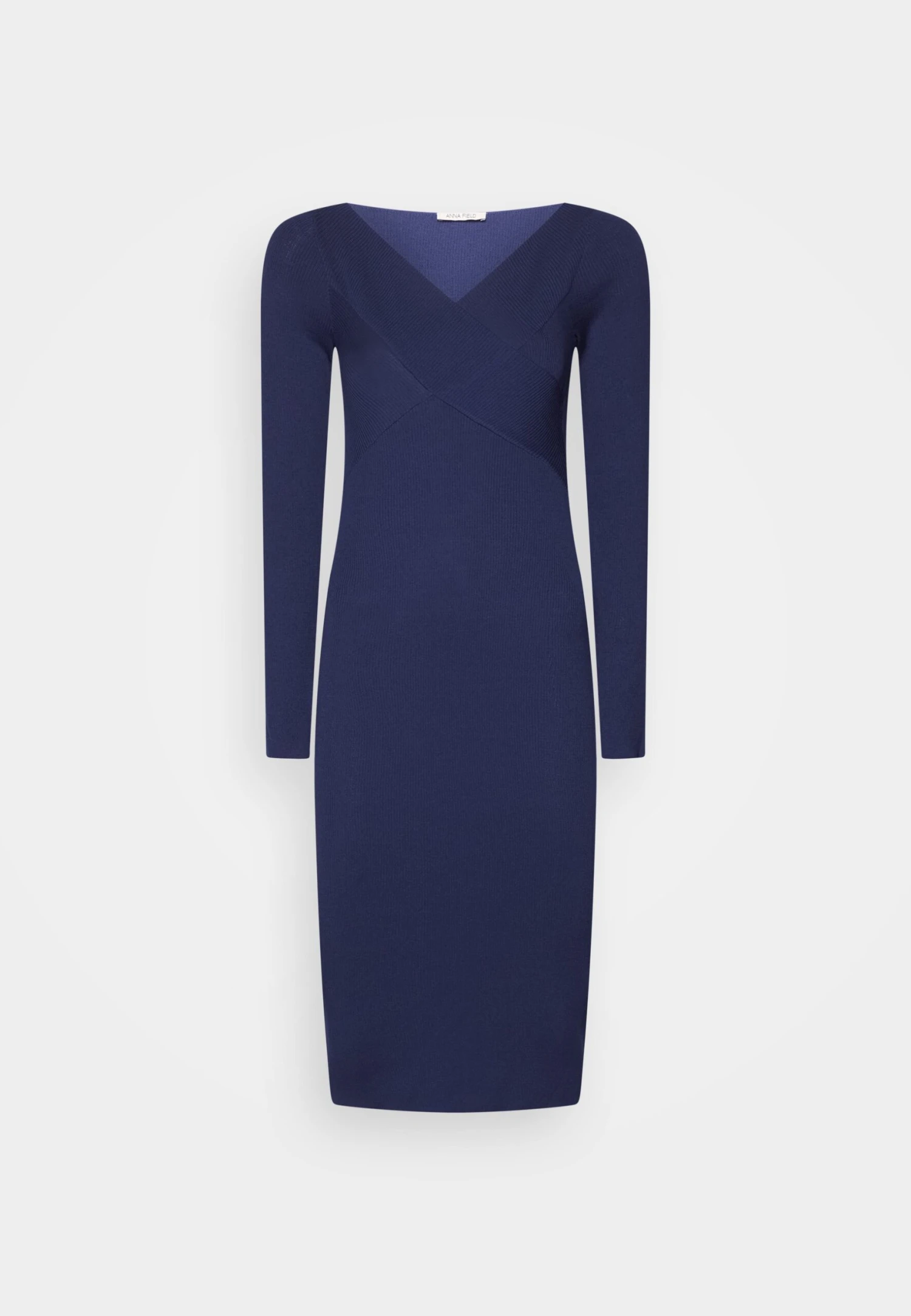 Anna Field V AUSSCHNITT BODYCON MIDI STRICKKLEID - Sukienka Etui - Dark Blue