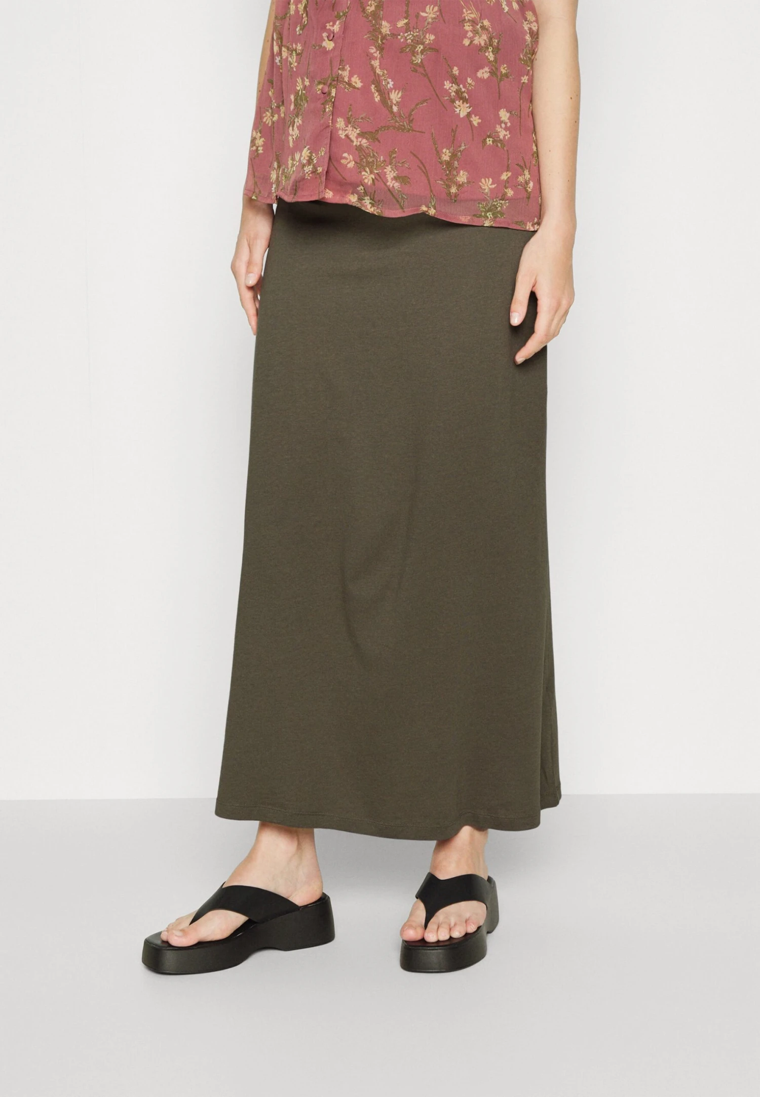 MATERNITY MAXI SKIRT WITH DRAWSTRING WAISTBAND - Długa Spódnica - 606 - Khaki