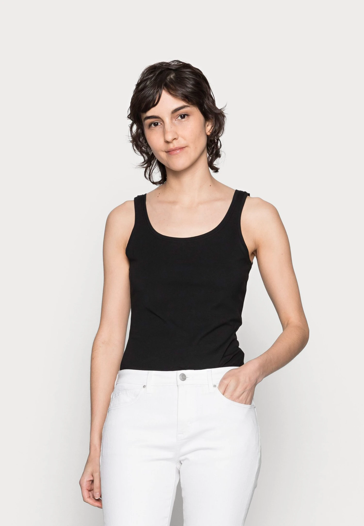 Anna Field BASIC TANK 3er Pack - Top - Black/white /khaki - obrazek 2