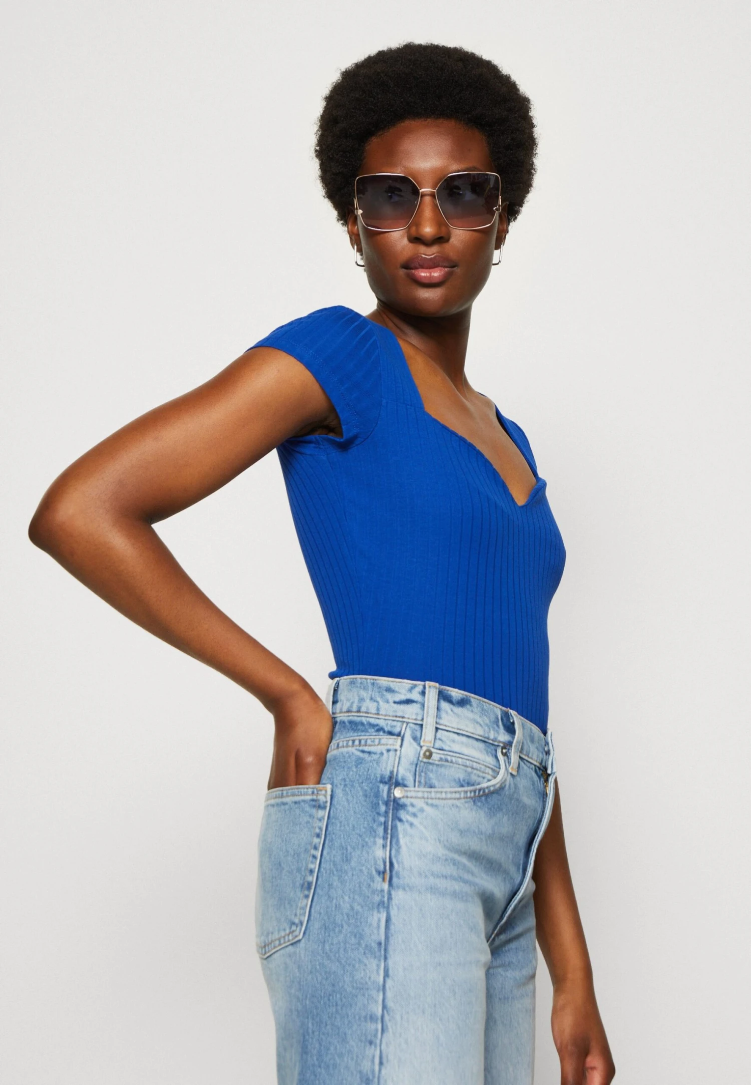 Anna Field T-shirt Z Nadrukiem - Blue - obrazek 4