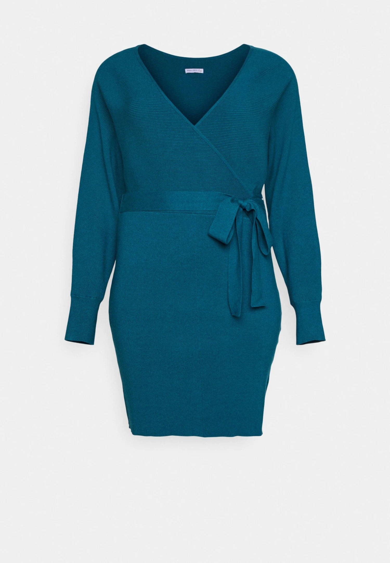 WRAP V AUSSCHNITT MINI STRICKKLEID MIT GÜRTEL - Sukienka Dzianinowa - Teal - obrazek 4